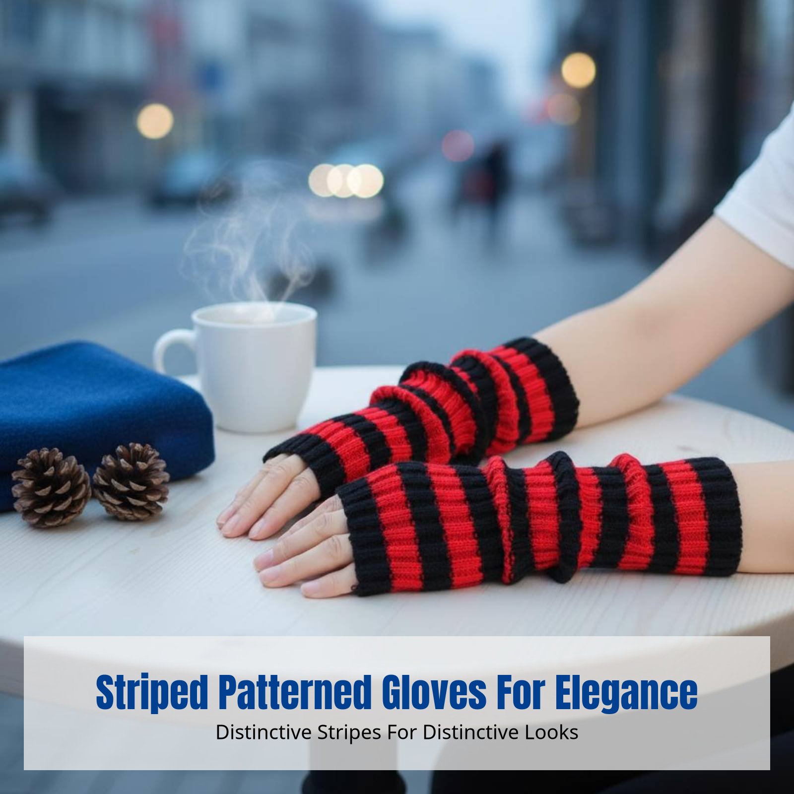 Cosplay Korean Anime - Anime Striped Fingerless Gloves, Cosplay Christmas
