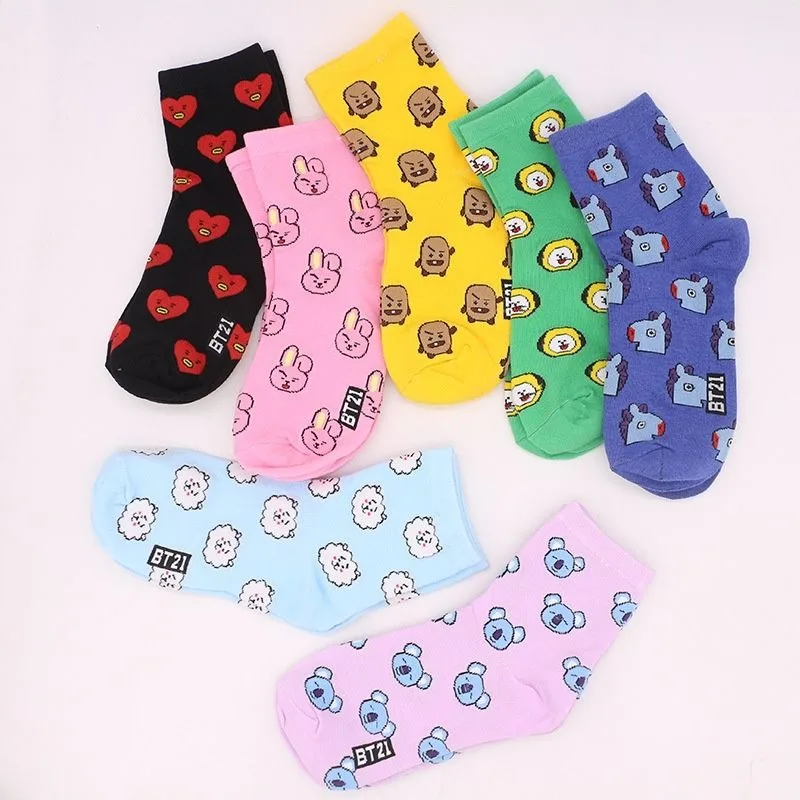 Kawaii BT21 Cartoon Socks Cute - Cosplay Korean Anime incelemesi ve fiyatı