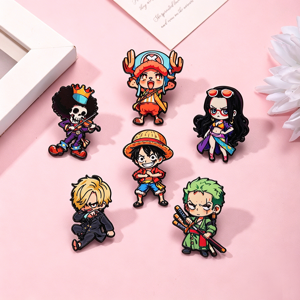 4/6Pcs ONE PIECE Enamel Pins P - Cosplay Anime Zoro incelemesi ve fiyatı