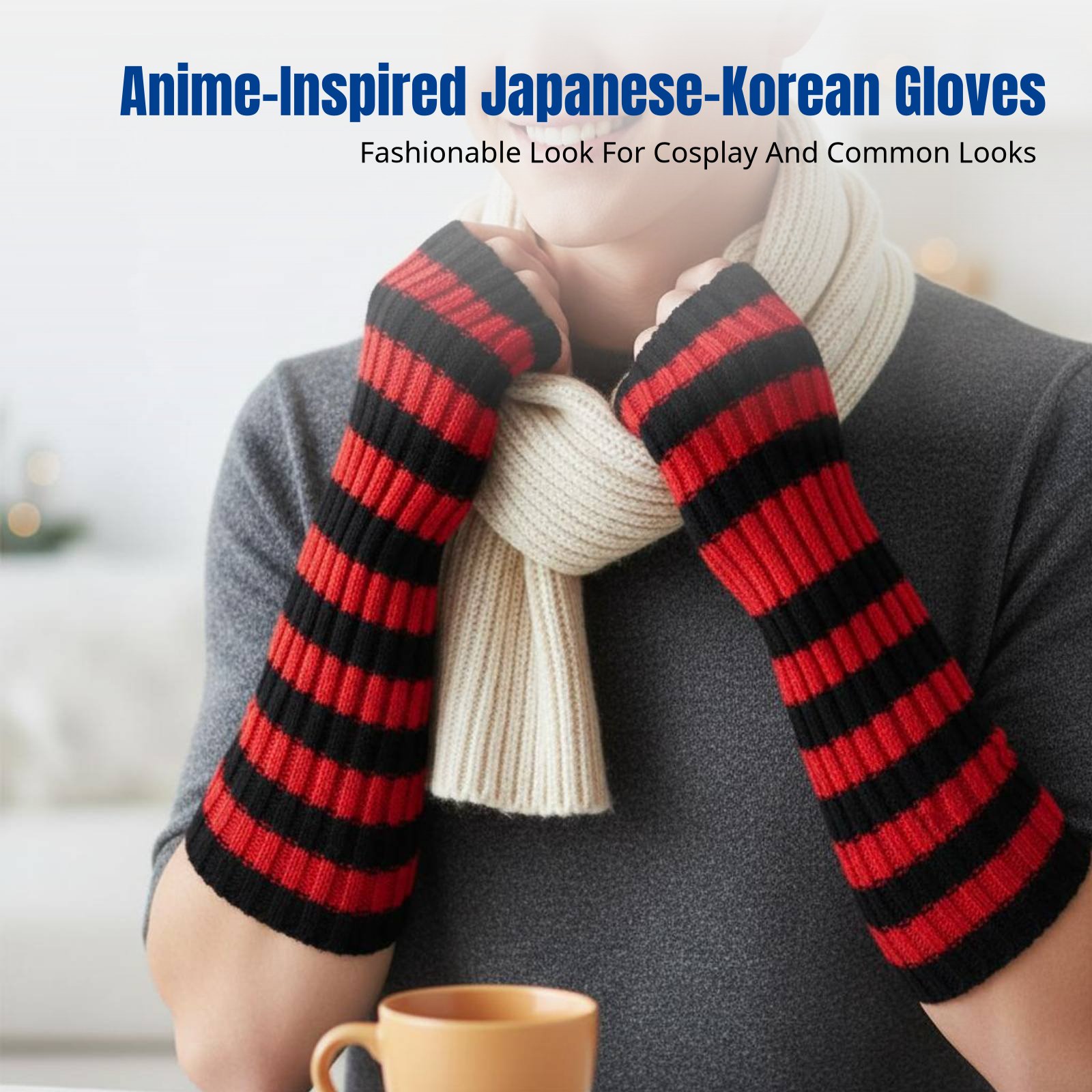 Anime Striped Fingerless Glove - Cosplay Korean Anime incelemesi ve fiyatı